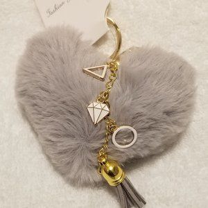 Heart Pom Pom Keychain with Charms